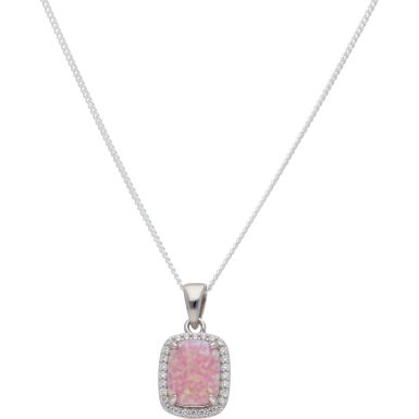 New Sterling Silver Pink Synthetic Opal & Gem Stone Necklace