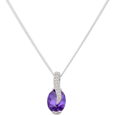 New Sterling Silver Purple Cubic Zirconia Pendant & 18" Necklace