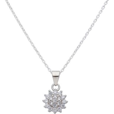 New Sterling Silver Cubic Zirconia Cluster Pendant & 18 Chain