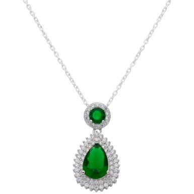 New Sterling Silver Green  Cubic Zirconia Pendant & 18" Necklace