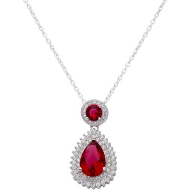 New Sterling Silver Red Cubic Zirconia Pendant & 18" Necklace