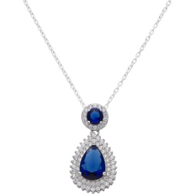 New Sterling Silver Blue Cubic Zirconia Pendant & 18" Necklace