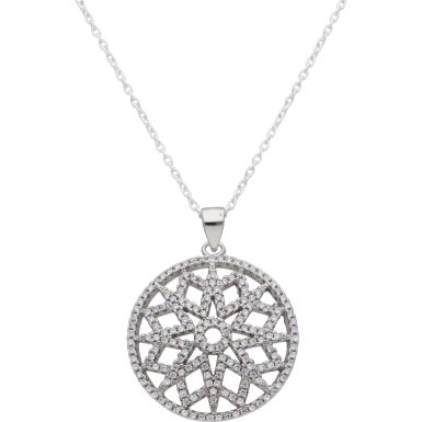 New Sterling Silver Cubic Zirconia Circle & 18" Necklace