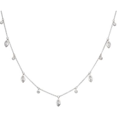 New Sterling Silver Marquise Cubic Zirconia 16-17" Necklace
