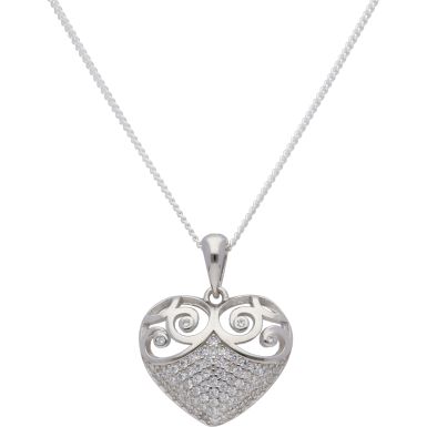 New Sterling Silver Cubic Zirconia Heart Pendant & 18" Necklace