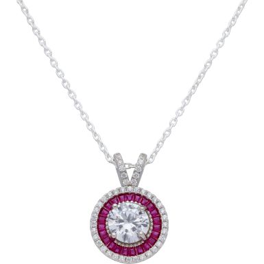 New Sterling Silver Red Cubic Zirconia Pendant & 18" Necklace