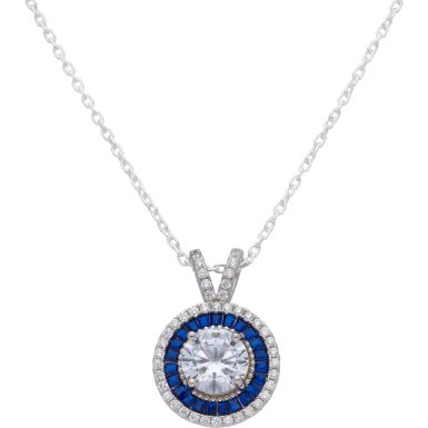 New Sterling Silver Blue Cubic Zirconia Pendant & 18" Necklace