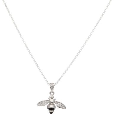 New Sterling Silver Black Enamel & Stone Set Bee & 18" Necklace