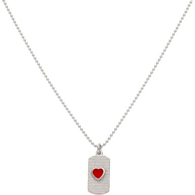 New Sterling Silver Red Heart Dog Tag Pendant & 18" Necklace