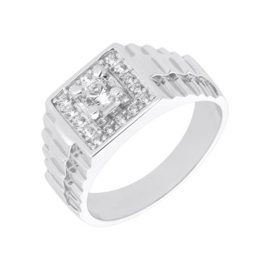 New Sterling Silver Cubic Zirconia Rolex Deign Shoulder Ring