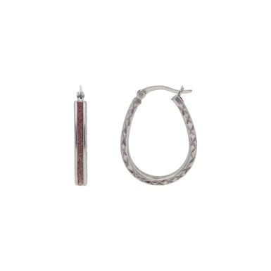 New Sterling Silver Rose Moondust Creole Hoop Earrings