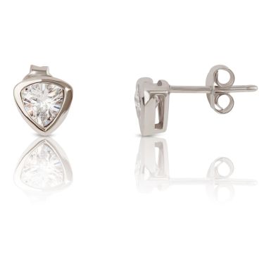 New Sterling Silver Triangle Cubic Zirconia Rubover Set Studs