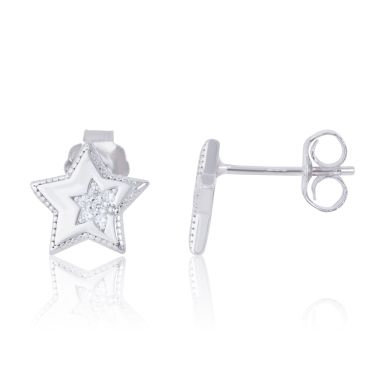 New Sterling Silver Cubic Zirconia Star Stud Earrings