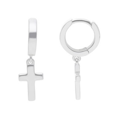 New Sterling Silver Small Huggie Cross Drop Hoop Earrings