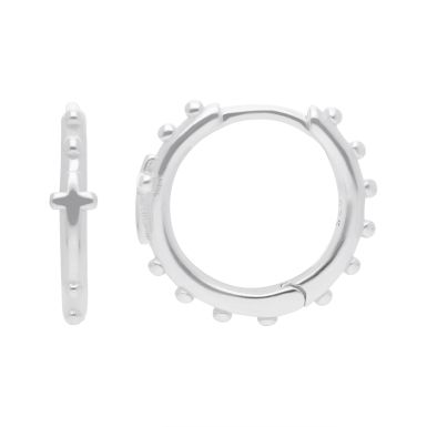 New Sterling Silver 14mm Beaded Cross Huggie Hoop Earrings
