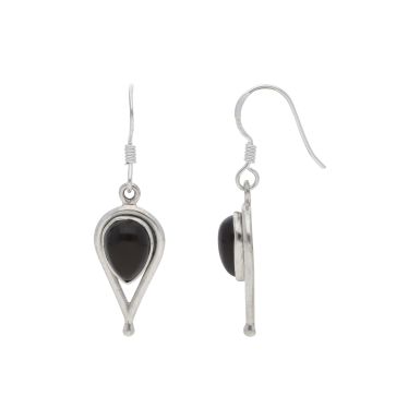 New Sterling Silver Black Onyx Teardrop Drop Hook Earrings