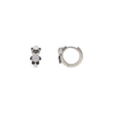New Sterling Silver Cubic Zirconia Panda Huggie Hoop Earrings
