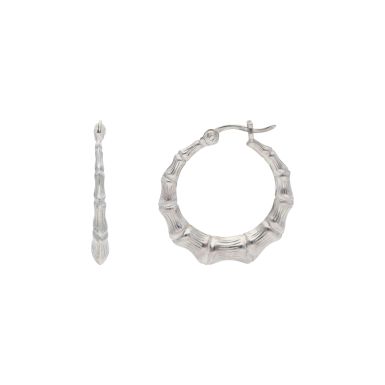 New Sterling Silver Bamboo Pattern Creole Hoop Earrings