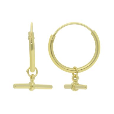 New Gold Plated Sterling Silver T-Bar Charm Sleeper Earrings