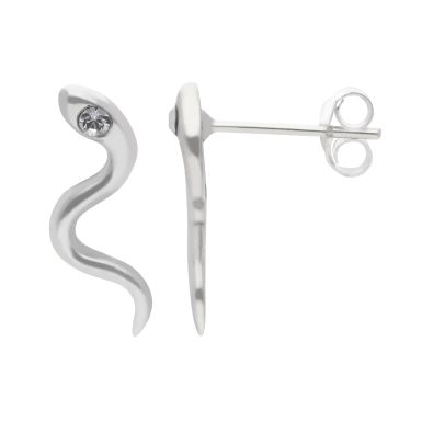 New Sterling Silver Cubic Zirconia Snake Stud Earrings