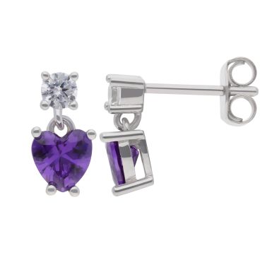 New Silver Purple Colour Cubic Zircoia Small Drop Earrings