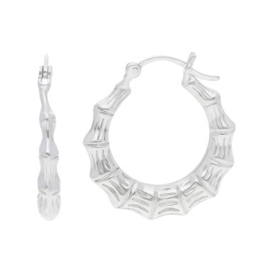 New Sterling Silver Bamboo Pattern Creole Hoop Earrings