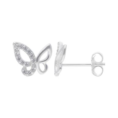 New Sterling Silver Cubic Zirconia Butterfly Stud Earrings