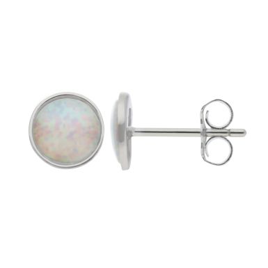 New Sterling Silver Synthetic Opal Stud Earrings