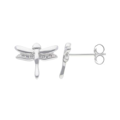 New Sterling Silver Stone Set Dragonfly Stud Earrings