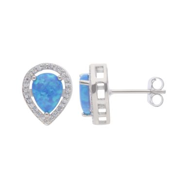 New Sterling Silver Synthetic Opal & Cubic Zirconia Stud Earring