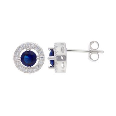 New Sterling Silver Blue Cubic Zirconia Halo Stud Earrings