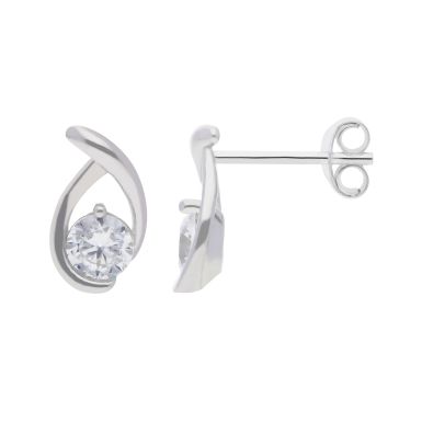 New Sterling Silver Cubic Zirconia Loop Stud Earrings