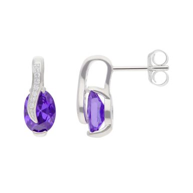New Sterling Silver Purple Cubic Zirconia Stud Earrings