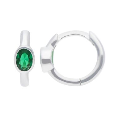 New Sterling Silver Green Cubic Zirconia Huggie Hoop Earrings