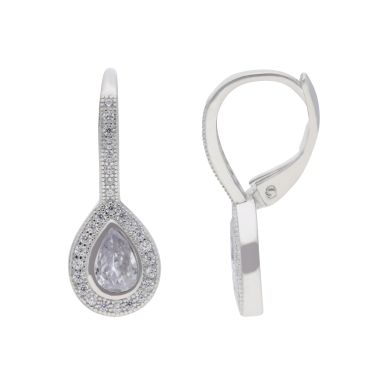New Sterling Silver Cubic Zirconia Drop Leverback Earrings