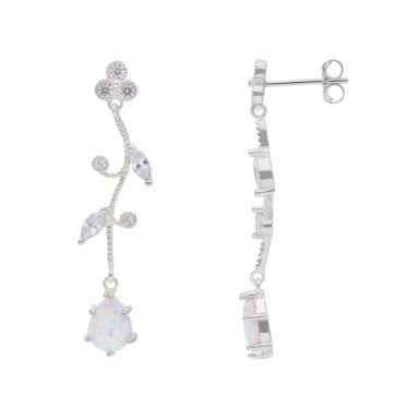 New Sterling Silver Synthetic Opal & Cubic Zirconia Earrings