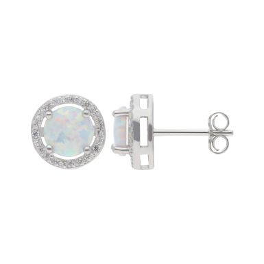 New Sterling Silver Synthetic Opal & Cubic Zirconia Earrings