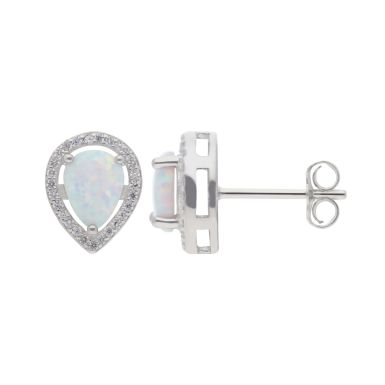 New Sterling Silver Synthetic Opal & Cubic Zirconia Earrings