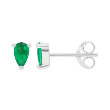 New Sterling Silver Green Cubic Zirconia Teardrop Stud Earrings