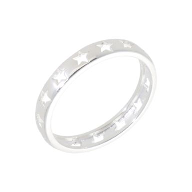New Sterling Silver Cut-Out Star Band Ring