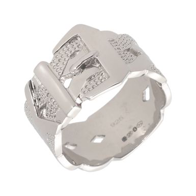 New Sterling Silver Textured 15mm Buckle Ring