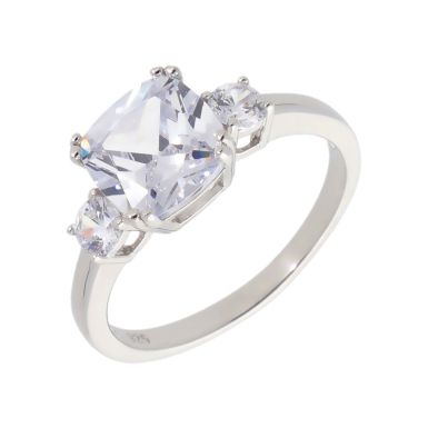 New Sterling Silver Cubic Zirconia 3 Stone Dress Ring