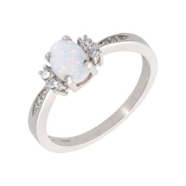 New Sterling Silver Cultured Opal & Cubic Zirconia Ring