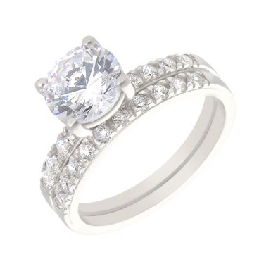 New Sterling Silver Cubic Zirconia Two Ring Set Dress Ring