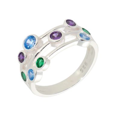 New Sterling Silver Multi Colour Gem Set Bubble Ring