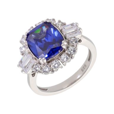 New Sterling Silver Blue & White Cubic Zirconia Cluster Ring