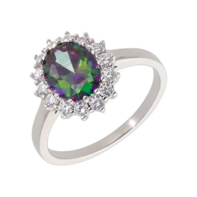 New Sterling Silver Mystic Topaz & Cubic Zirconia Cluster Ring