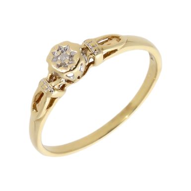 Pre-Owned 9ct Yellow Gold Illusion Set Diamond Solitaire Ring