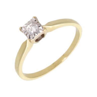 Pre-Owned 9ct Gold 0.10ct Illusion Set Diamond Solitaire Ring