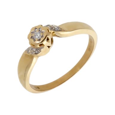 Pre-Owned 9ct Yellow Gold Illusion Set Diamond Solitaire Ring
